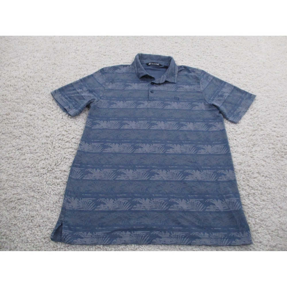 Travis Mathew Shirt Mens Large Blue Polo Geometric Floral Golf Polyester Cotton